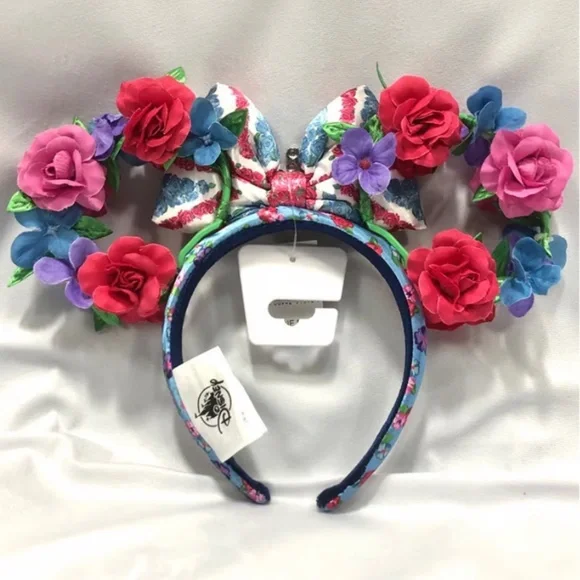 Disney Floral Crown Queen of the Kingdom UK England Minnie Ears Headband - NEW - Picture 2 of 2